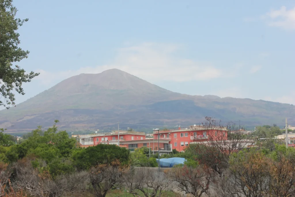 Mount Vesuvius dominates a fertile landscape around the Bay of Naples